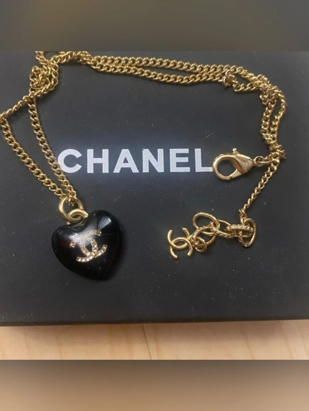 CHANEL Black Heart Pendant Necklace